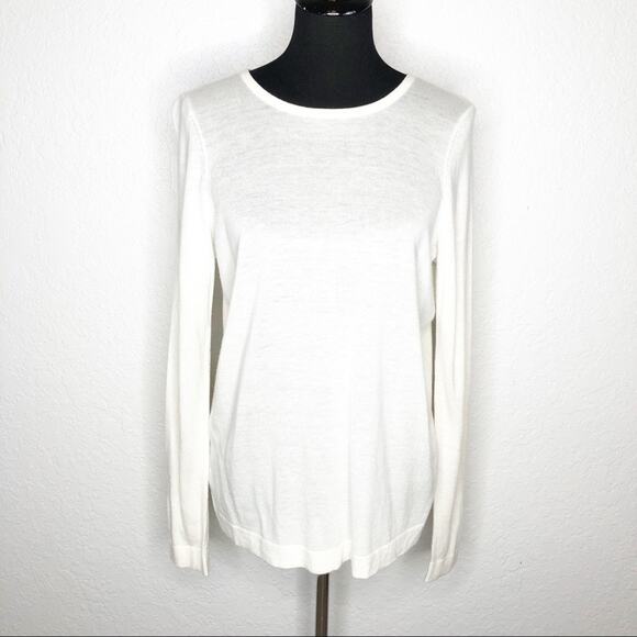 Ann Taylor cream off white wool blend knit front pleated back top size Medium - Picture 1 of 13